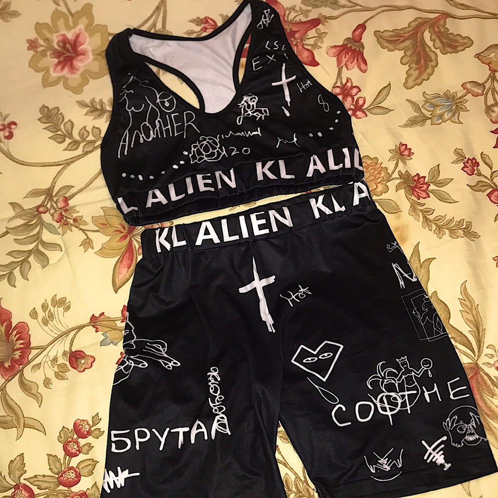 printed sports set Size-Medium, Color-Black